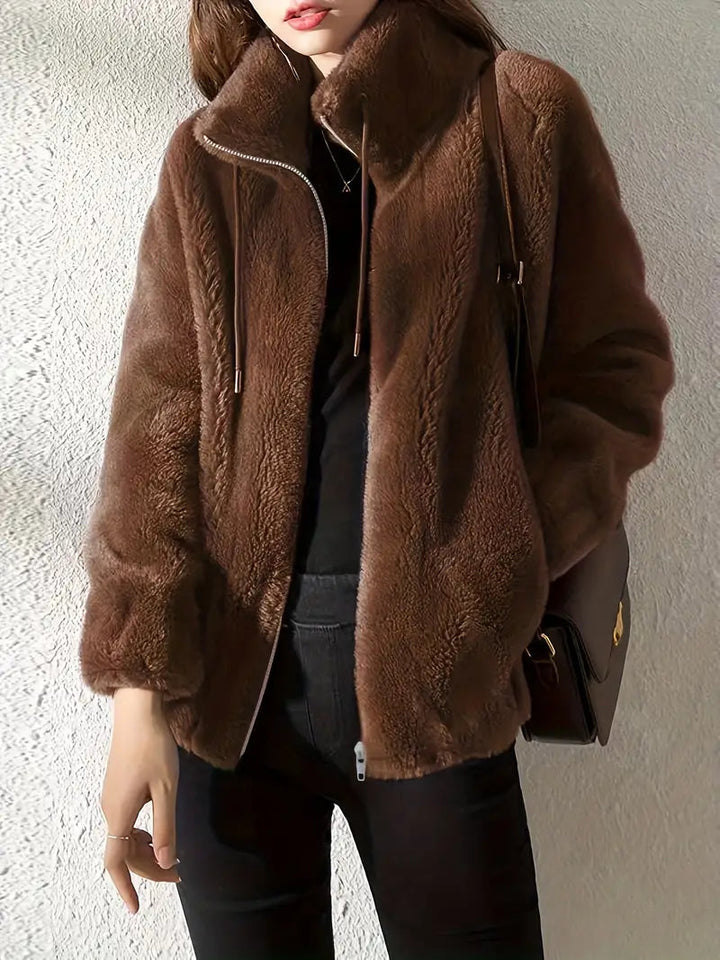 Stylish Women's Teddy Coat – Warm Winter Coat with Adjustable Drawstring, Soft Fabric, Long Sleeves, Casual Zipper Design 2