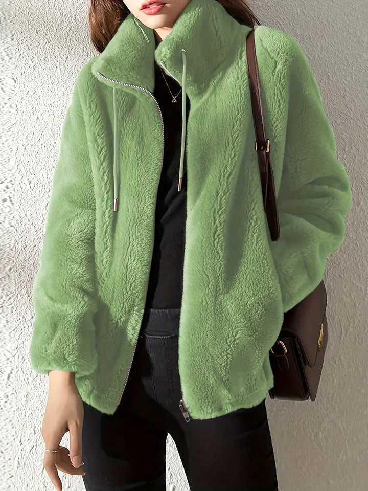 Stylish Women's Teddy Coat – Warm Winter Coat with Adjustable Drawstring, Soft Fabric, Long Sleeves, Casual Zipper Design 3