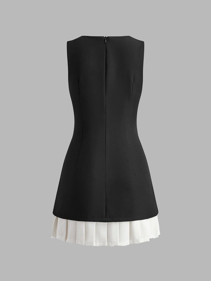 Two-Tone Sleeveless Pleated Short Dress for Women – Slim Fit Summer Cocktail Dress with Contrast Binding 2