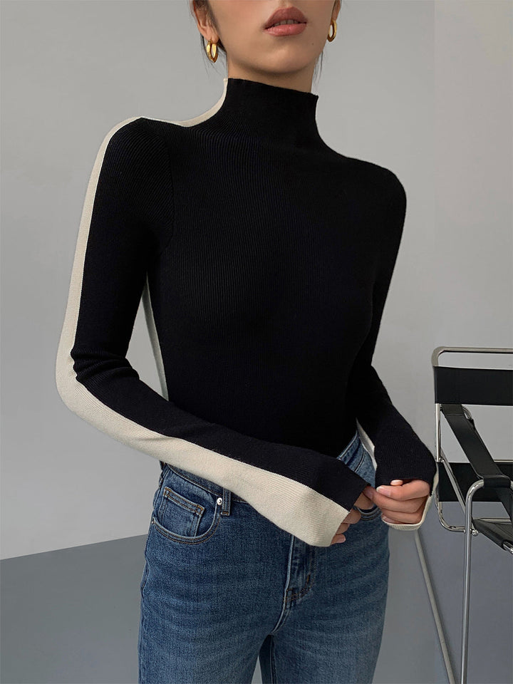 Two Tone Long Sleeve Knit Top for Women – Regular Fit, Medium Stretch, Soft and Breathable Fabric 0