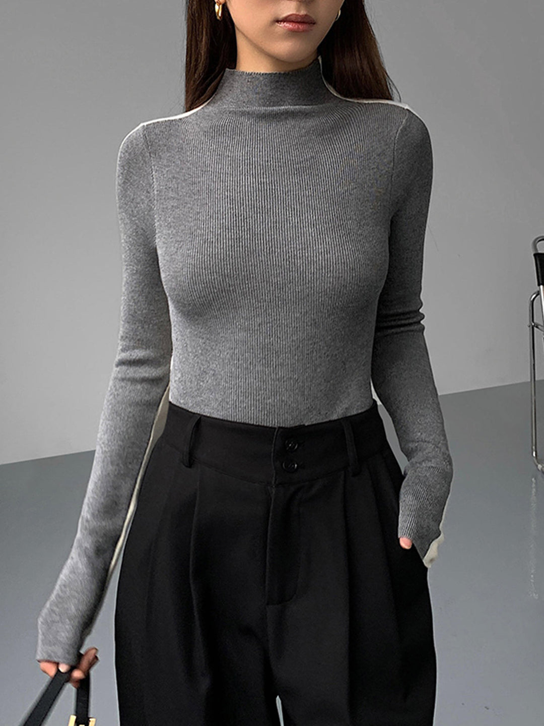 Two Tone Long Sleeve Knit Top for Women – Regular Fit, Medium Stretch, Soft and Breathable Fabric 12