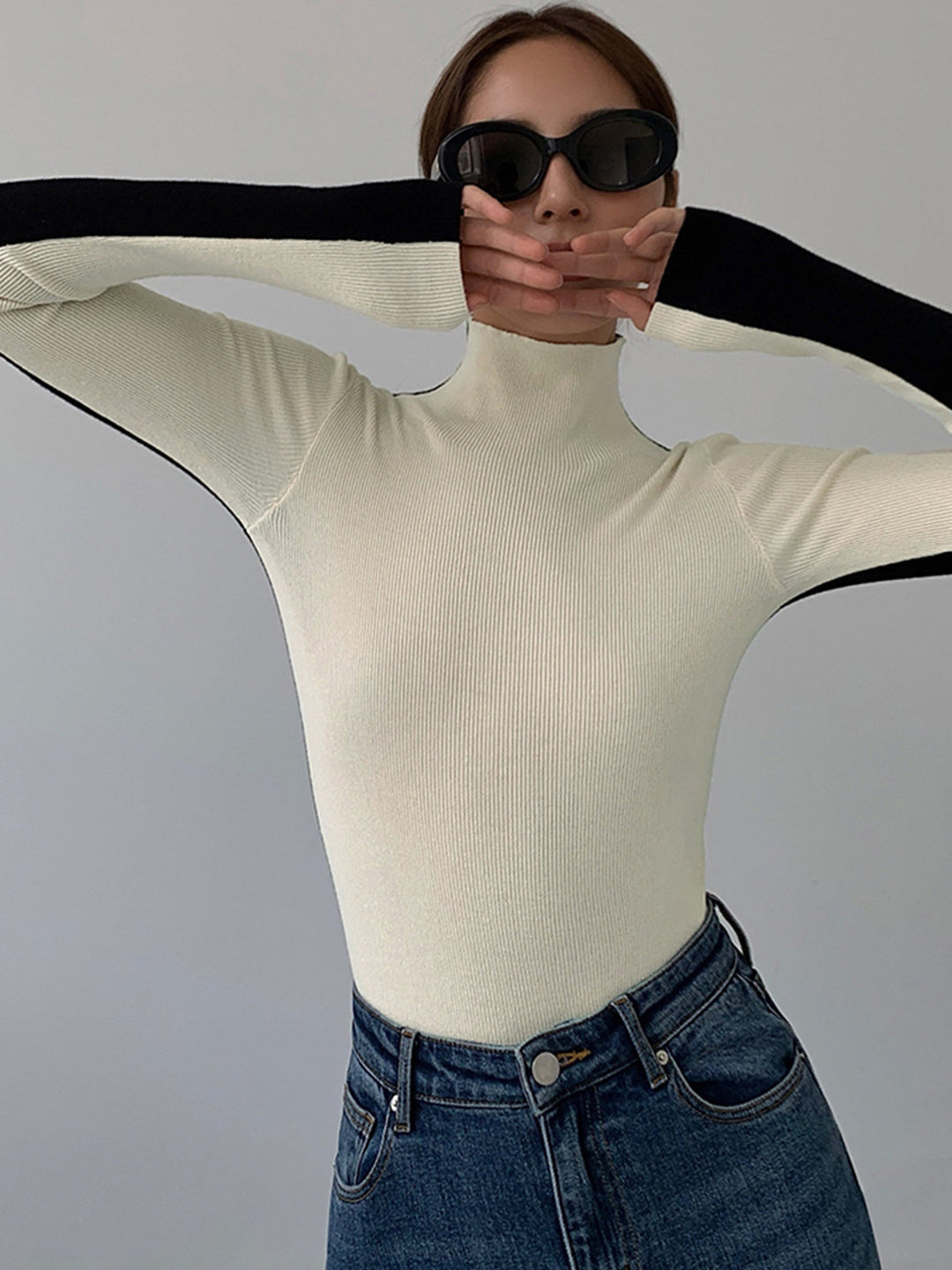 Two Tone Long Sleeve Knit Top for Women – Regular Fit, Medium Stretch, Soft and Breathable Fabric 3