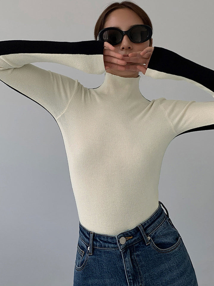 Two Tone Long Sleeve Knit Top for Women – Regular Fit, Medium Stretch, Soft and Breathable Fabric 3