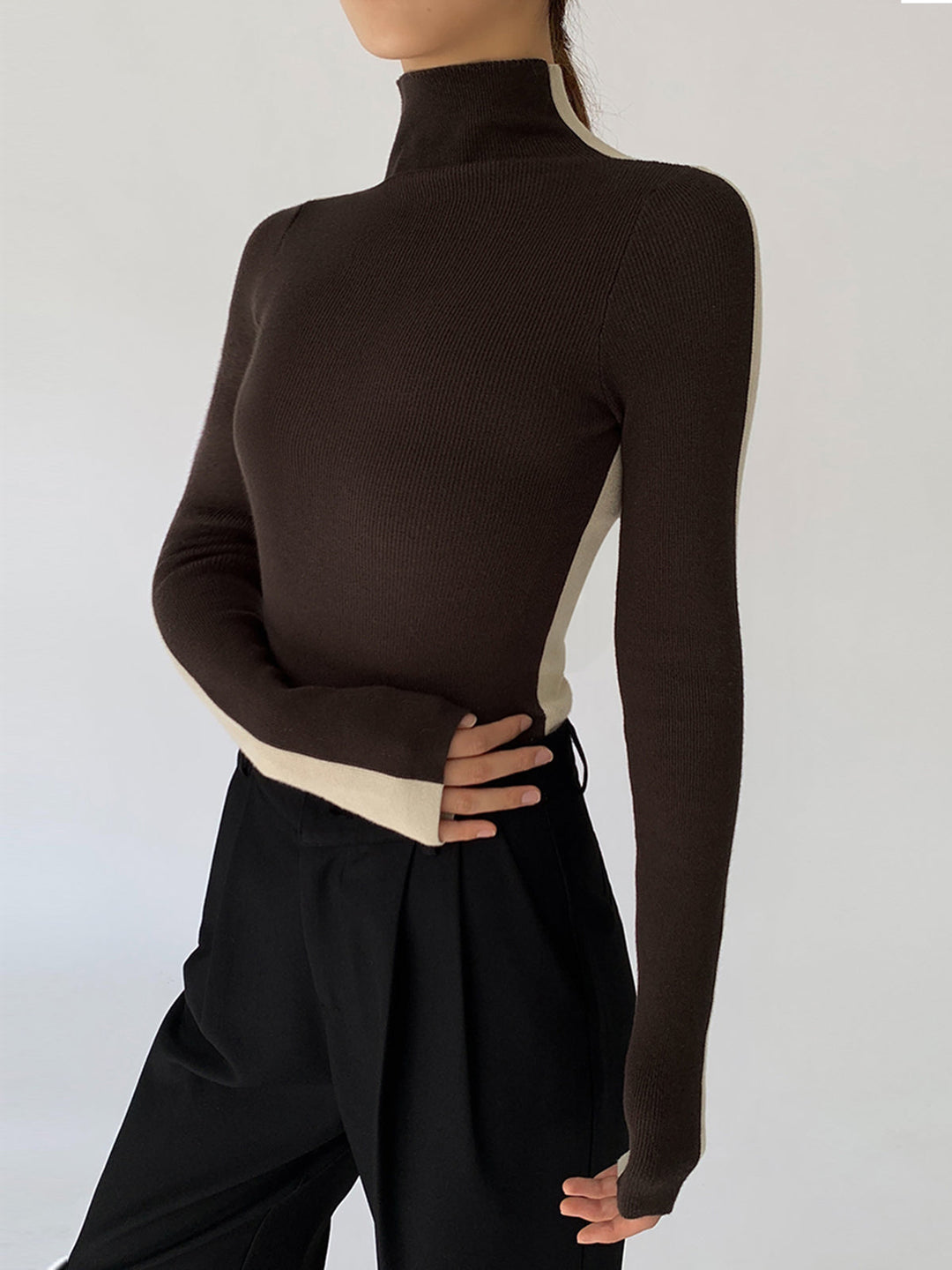 Two Tone Long Sleeve Knit Top for Women – Regular Fit, Medium Stretch, Soft and Breathable Fabric 9