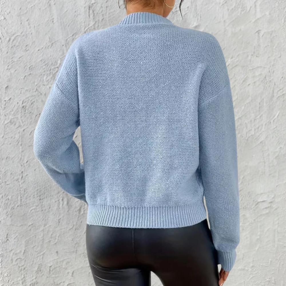 Women's Blue Cable Knit Jumper with Round Neck and Long Sleeves – Cozy Ladies Jumper for Everyday Wear 1