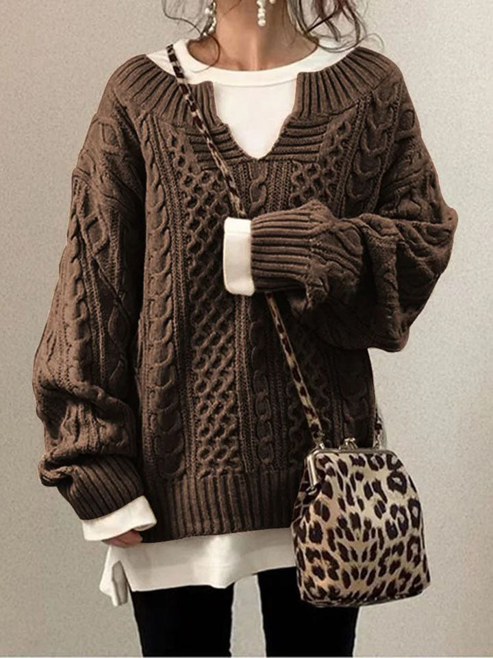 Women's Chunky Cable Knit Jumper with Notched Round Neck – Cozy Casual Ladies Jumper for Cooler Days 2
