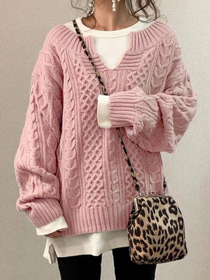 Women's Chunky Cable Knit Jumper with Notched Round Neck – Cozy Casual Ladies Jumper for Cooler Days 3