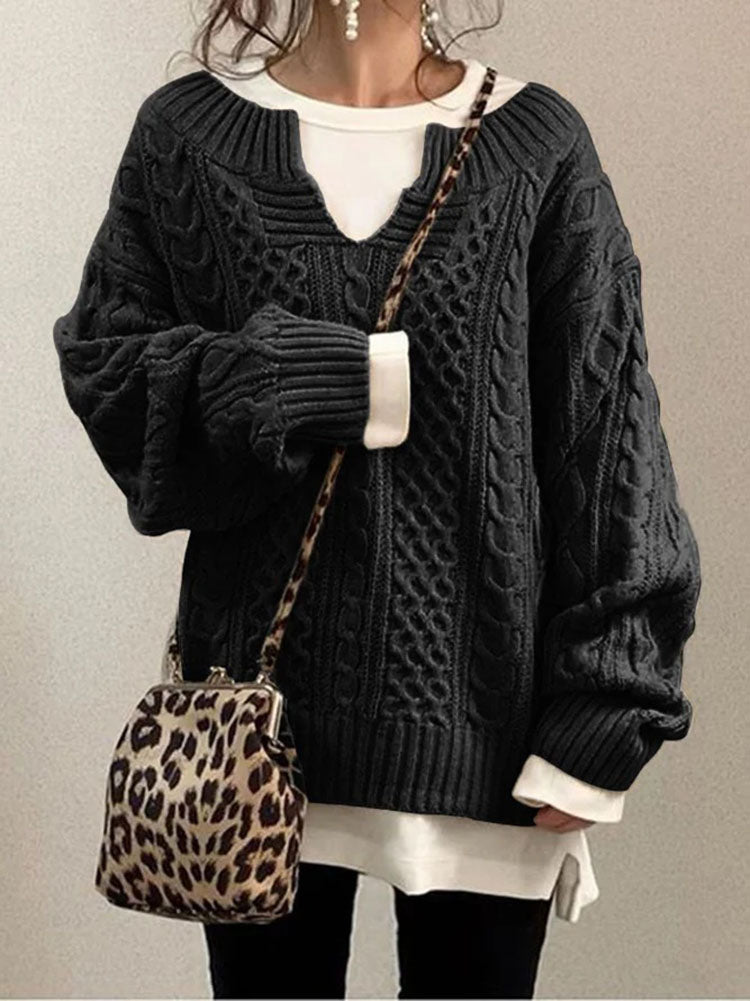 Women's Chunky Cable Knit Jumper with Notched Round Neck – Cozy Casual Ladies Jumper for Cooler Days 4