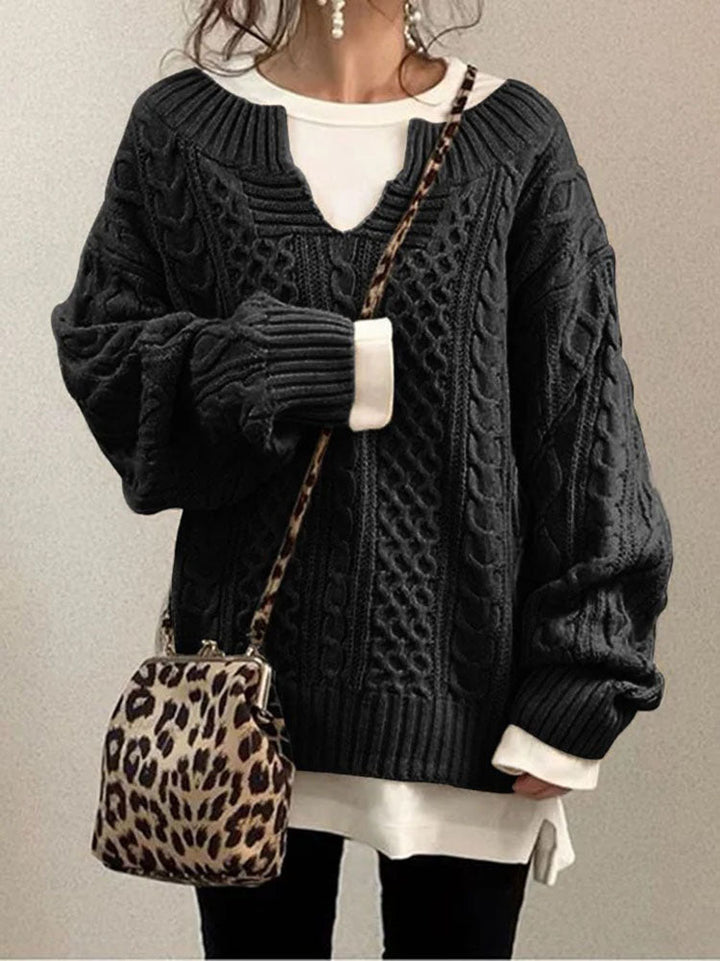 Women's Chunky Cable Knit Jumper with Notched Round Neck – Cozy Casual Ladies Jumper for Cooler Days 4