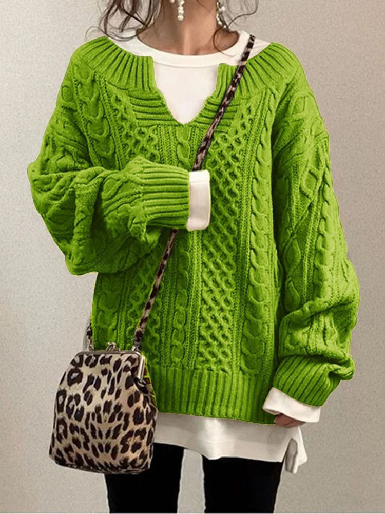 Women's Chunky Cable Knit Jumper with Notched Round Neck – Cozy Casual Ladies Jumper for Cooler Days 5