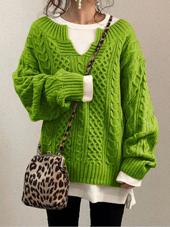 Women's Chunky Cable Knit Jumper with Notched Round Neck – Cozy Casual Ladies Jumper for Cooler Days 5