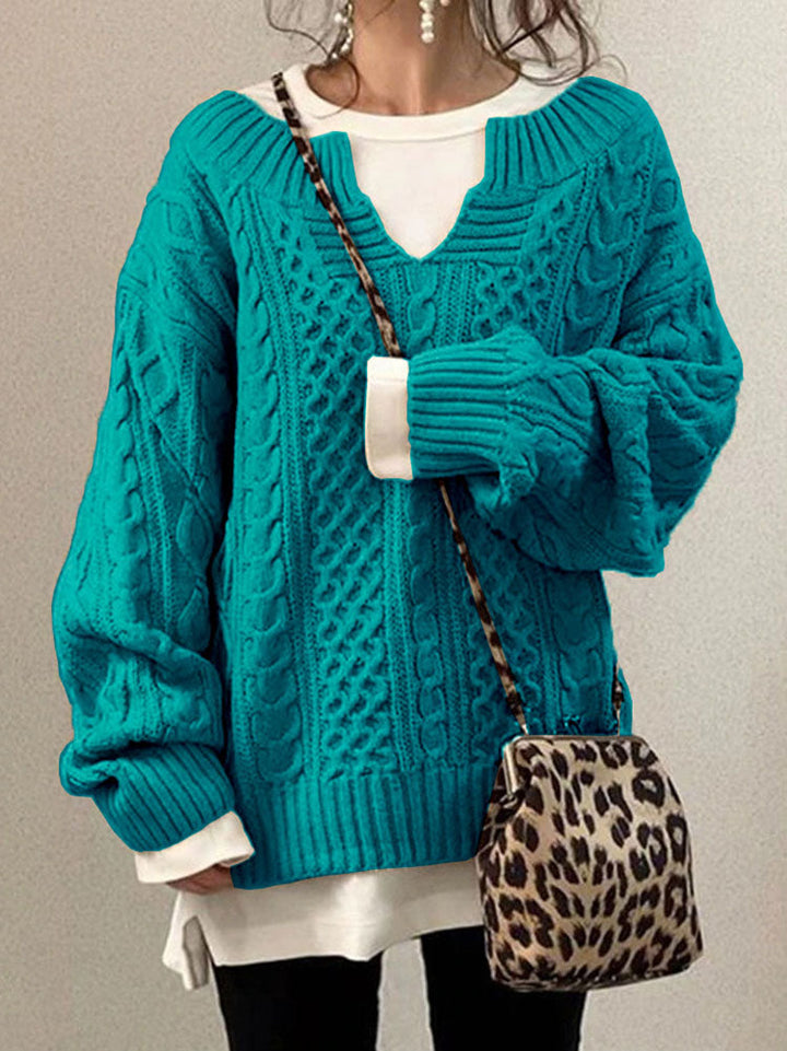 Women's Chunky Cable Knit Jumper with Notched Round Neck – Cozy Casual Ladies Jumper for Cooler Days 6