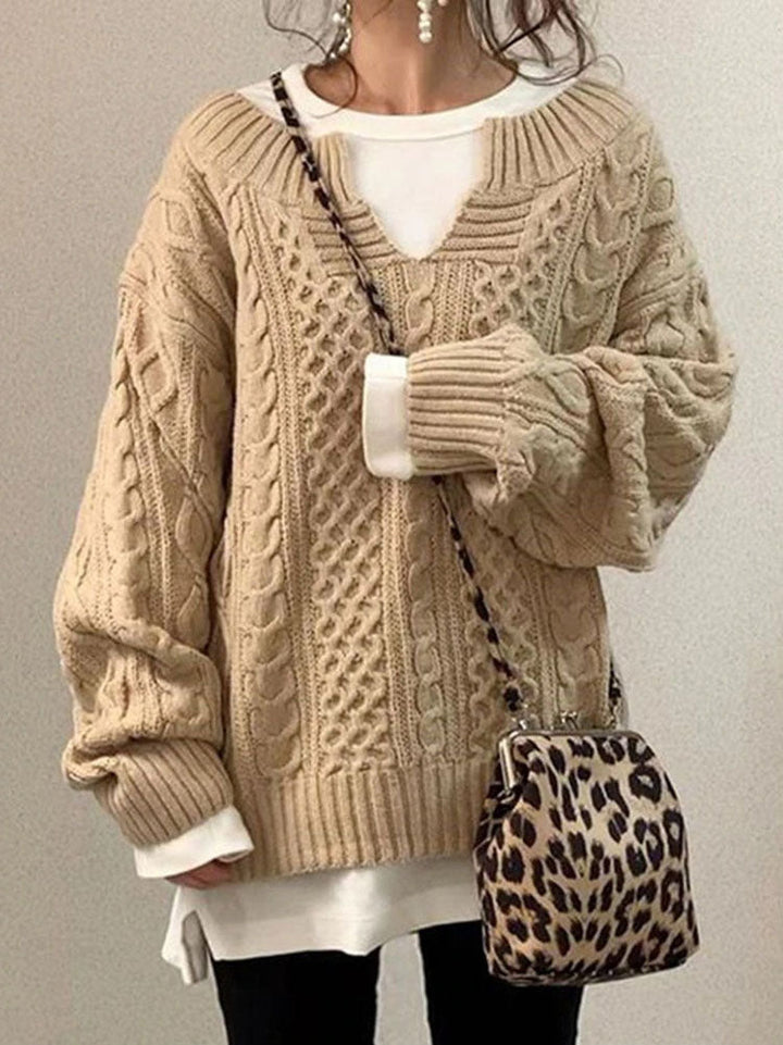 Women's Chunky Cable Knit Jumper with Notched Round Neck – Cozy Casual Ladies Jumper for Cooler Days 7