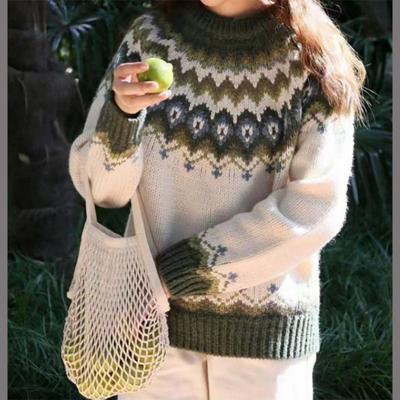 Women's Cozy Fair Isle Crewneck Jumper – Relaxed Fit Soft Knit Winter Sweater in Various Colors 1
