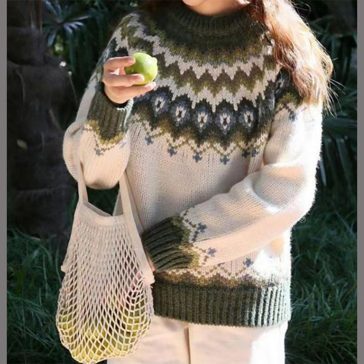 Women's Cozy Fair Isle Crewneck Jumper – Relaxed Fit Soft Knit Winter Sweater in Various Colors 1