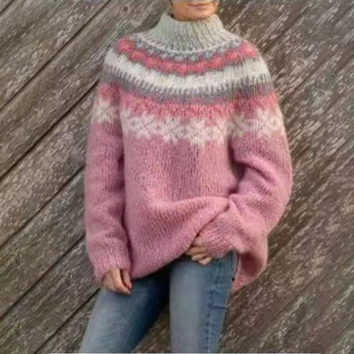Women's Cozy Fair Isle Crewneck Jumper – Relaxed Fit Soft Knit Winter Sweater in Various Colors 2