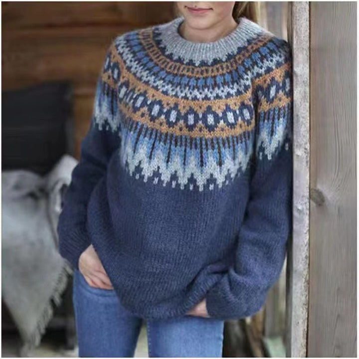 Women's Cozy Fair Isle Crewneck Jumper – Relaxed Fit Soft Knit Winter Sweater in Various Colors 3