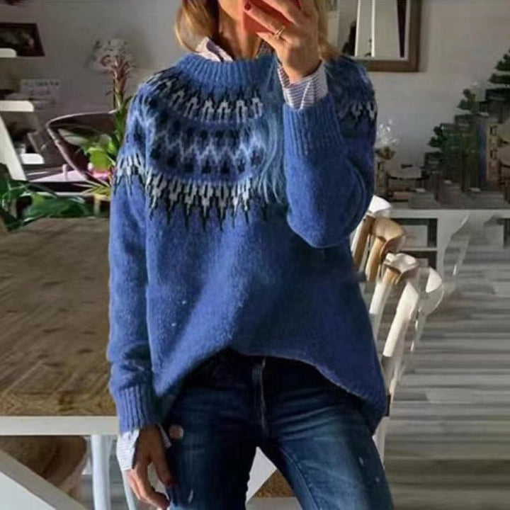 Women's Cozy Fair Isle Crewneck Jumper – Relaxed Fit Soft Knit Winter Sweater in Various Colors 4