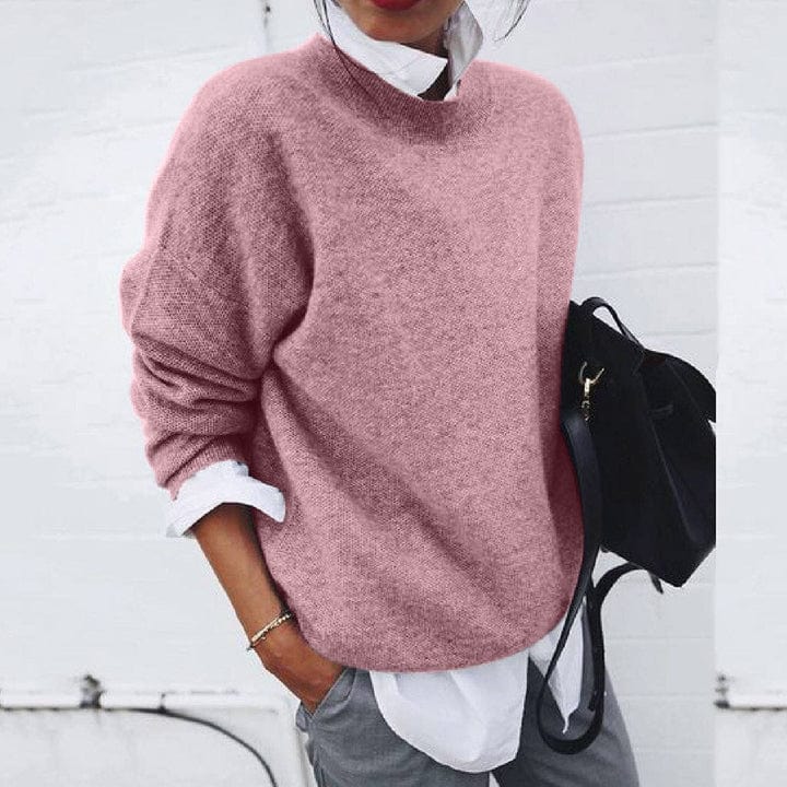 Women's Cozy Round Neck Knit Jumper – Soft Fabric, Relaxed Fit for Everyday Wear, Multiple Colors Available 1
