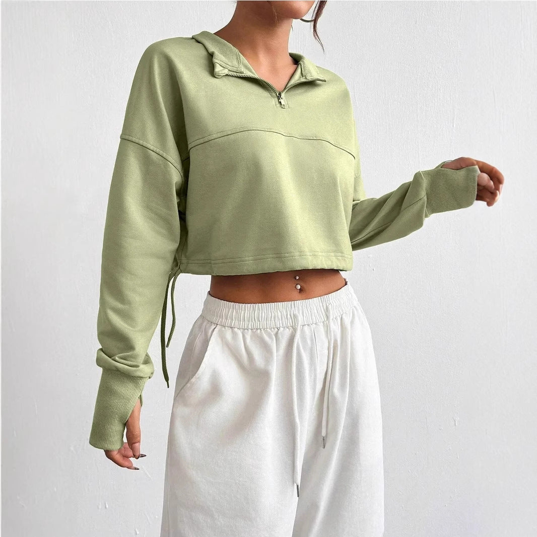 Women's Cropped Sweatshirt Jumper with Zip Neck and Balloon Sleeves – Stylish Casual Hoodie for Women 3
