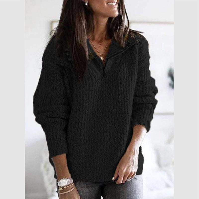 Women's Half Zip Jumper with Textured Knit and Stand Collar – Relaxed Fit Ladies Jumper for Everyday Comfort 1