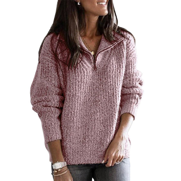Women's Half Zip Jumper with Textured Knit and Stand Collar – Relaxed Fit Ladies Jumper for Everyday Comfort 5