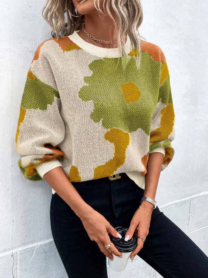 Women's Knit Jumper with Balloon Sleeves and Round Neck – Vibrant Patterned Design, Relaxed Fit, Cozy Knit Fabric 5
