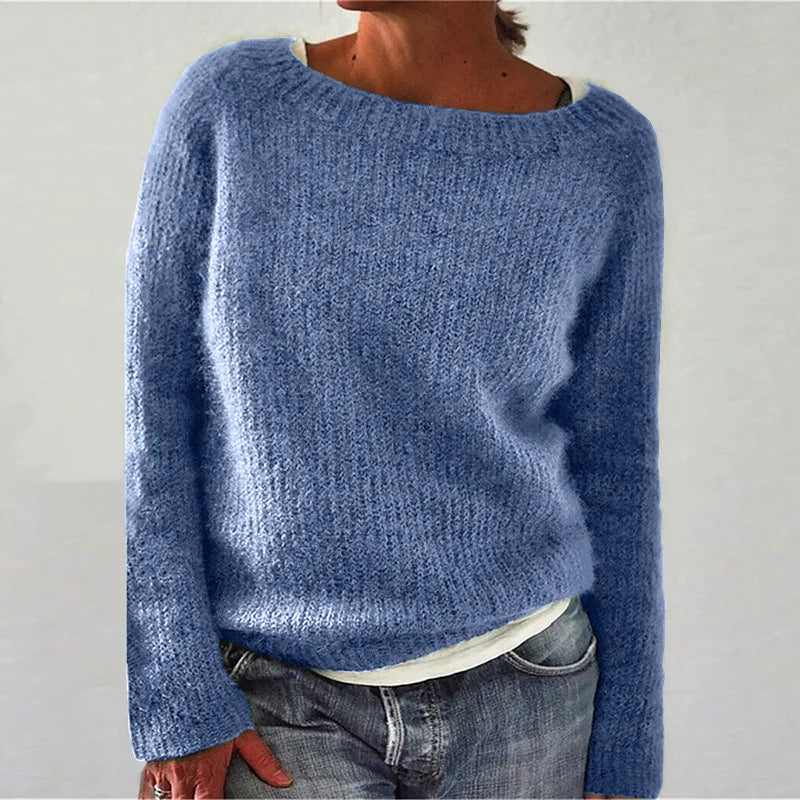 Women's Loose Fit Knit Sweater with Boat Neck and Long Sleeves – Cozy Casual Jumper in Soft Knit Fabric 1