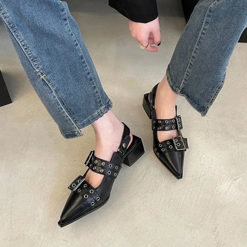 Women's Mary Jane Shoes Black Size 8 Leather Retro Chunky Heel 1