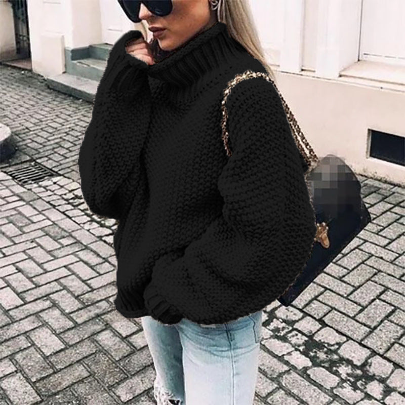 Women's Oversized Chunky Knit Turtleneck Sweater for Warmth and Comfort - Cozy Acrylic Blend Jumper 0