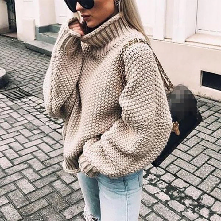 Women's Oversized Chunky Knit Turtleneck Sweater for Warmth and Comfort - Cozy Acrylic Blend Jumper 1