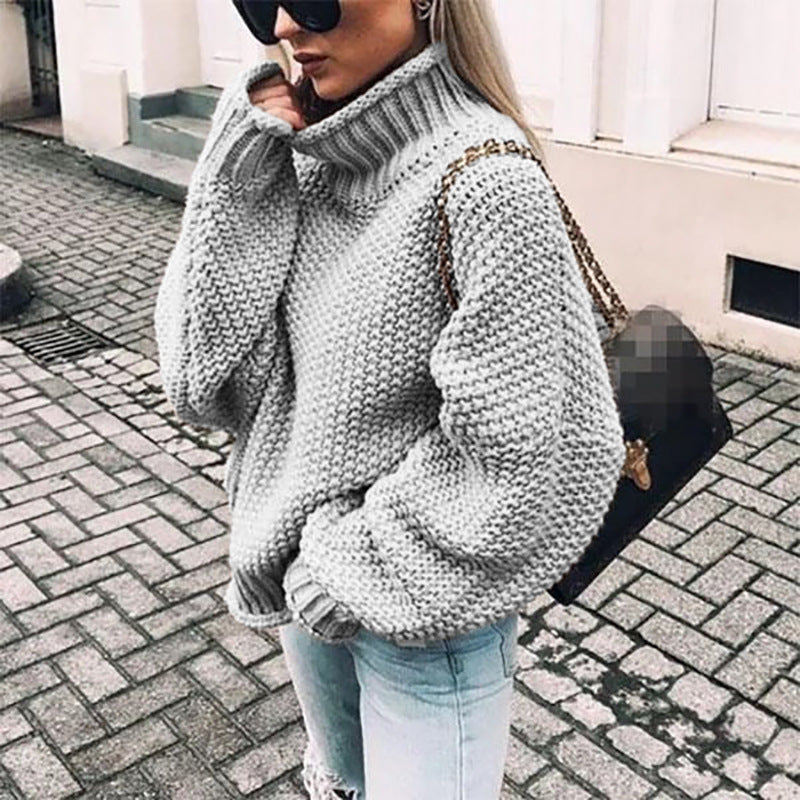 Women's Oversized Chunky Knit Turtleneck Sweater for Warmth and Comfort - Cozy Acrylic Blend Jumper 3