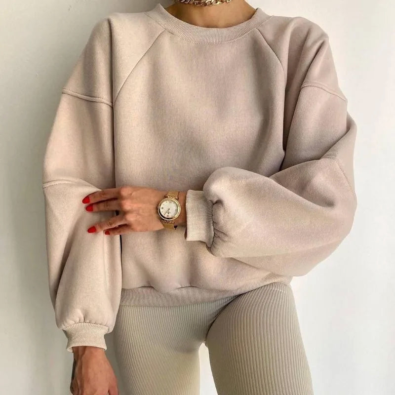 Women's Oversized Jumper with Balloon Sleeves and Round Neck – Casual Loose Fit Knit Top for Everyday Wear 0