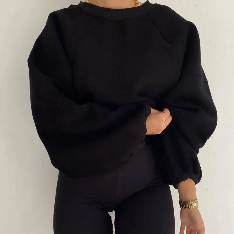 Women's Oversized Jumper with Balloon Sleeves and Round Neck – Casual Loose Fit Knit Top for Everyday Wear 1