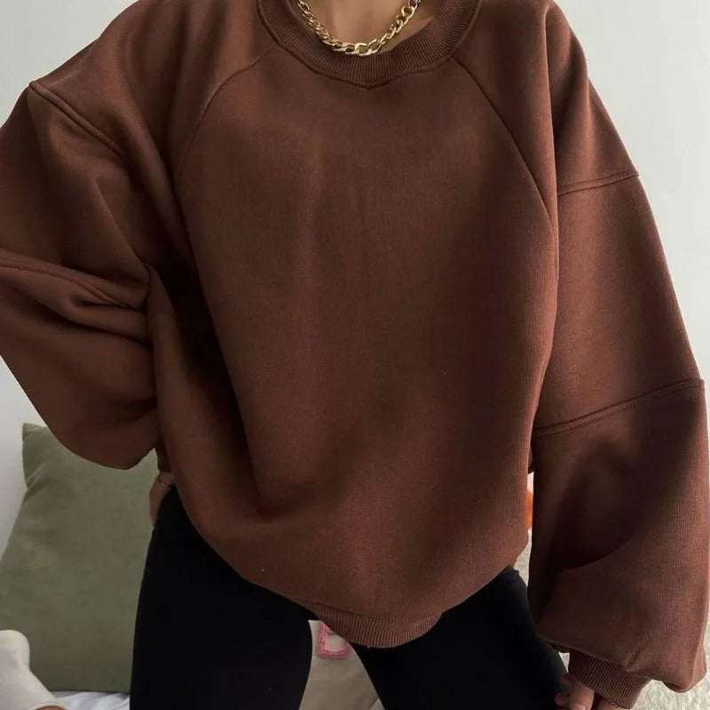Women's Oversized Jumper with Balloon Sleeves and Round Neck – Casual Loose Fit Knit Top for Everyday Wear 3