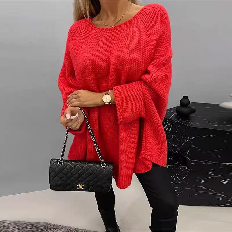 Women's Oversized Knit Sweater with Batwing Sleeves – Relaxed Fit Jumper for Everyday Comfort 0