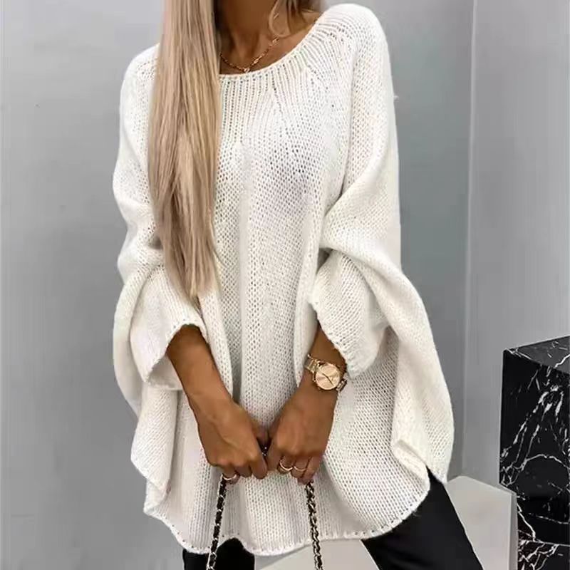 Women's Oversized Knit Sweater with Batwing Sleeves – Relaxed Fit Jumper for Everyday Comfort 1