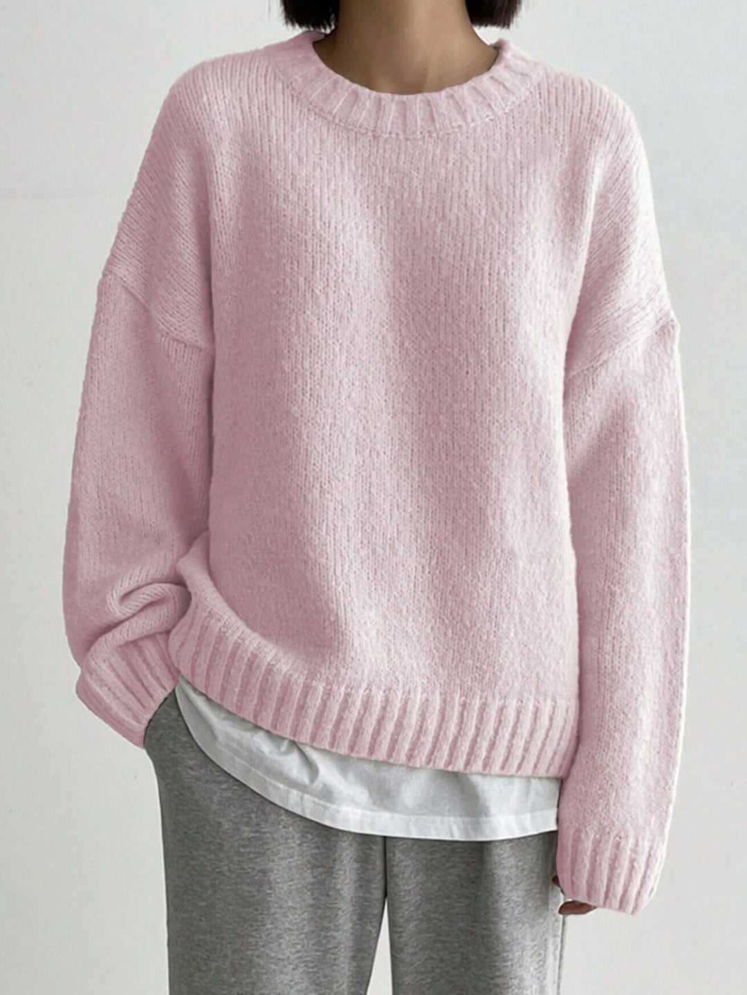 Women's Oversized Sweater with Crew Neck and Ribbed Trim – Cozy Knit Jumper for Casual Style 0