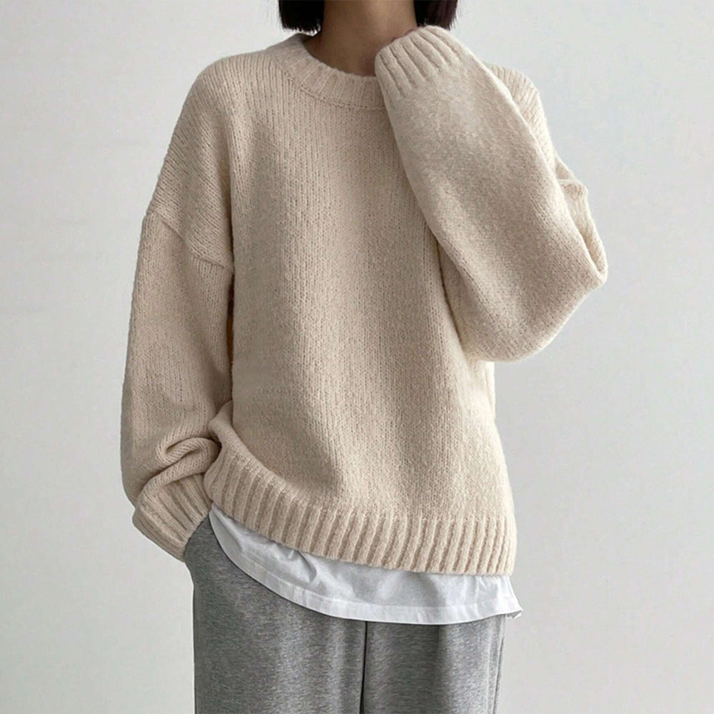 Women's Oversized Sweater with Crew Neck and Ribbed Trim – Cozy Knit Jumper for Casual Style 1