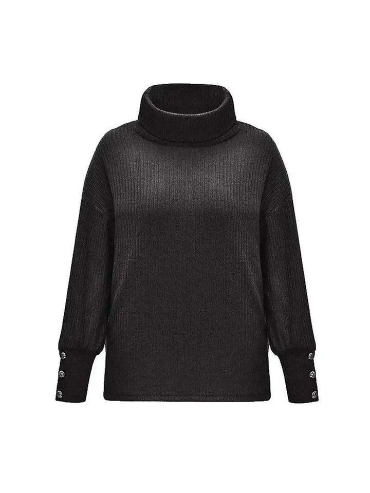 Women's Relaxed Fit Turtleneck Sweater with Button Sleeves – Cozy Knit Jumper for Effortless Style 5