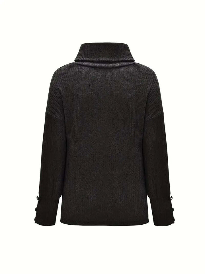 Women's Relaxed Fit Turtleneck Sweater with Button Sleeves – Cozy Knit Jumper for Effortless Style 6