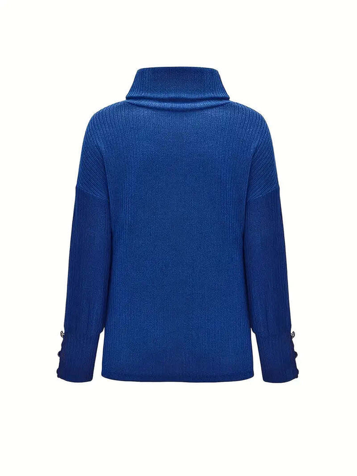 Women's Relaxed Fit Turtleneck Sweater with Button Sleeves – Cozy Knit Jumper for Effortless Style 8