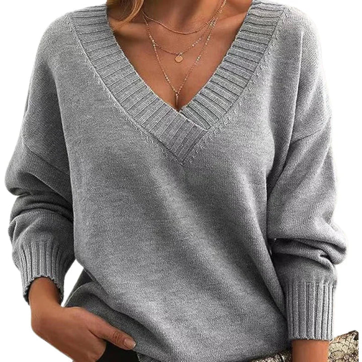 Women's Relaxed Fit V-Neck Sweater - Soft Textured Knit Jumper for Everyday Wear 10