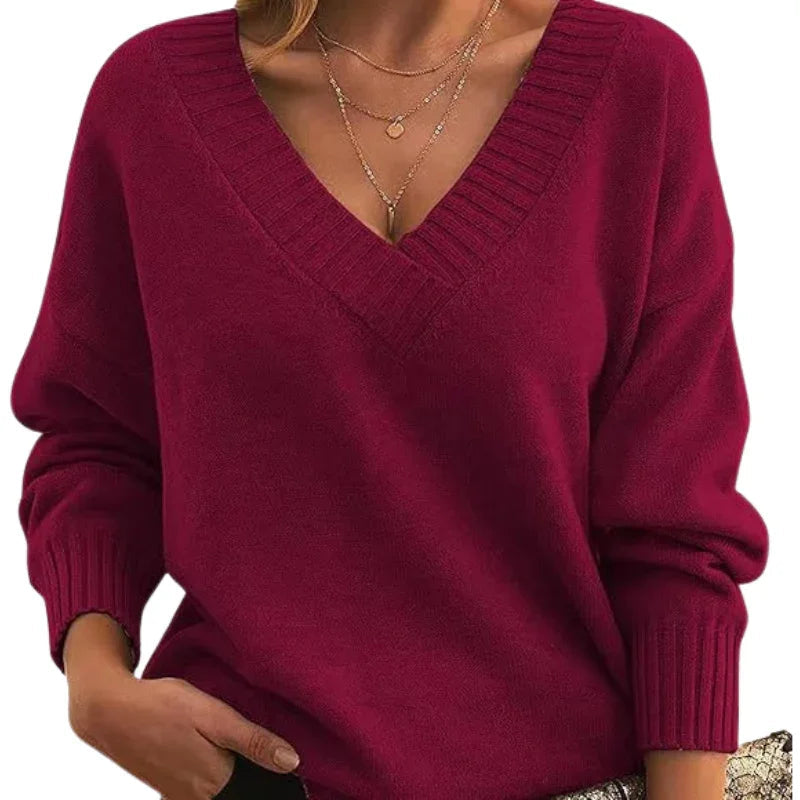Women's Relaxed Fit V-Neck Sweater - Soft Textured Knit Jumper for Everyday Wear 13