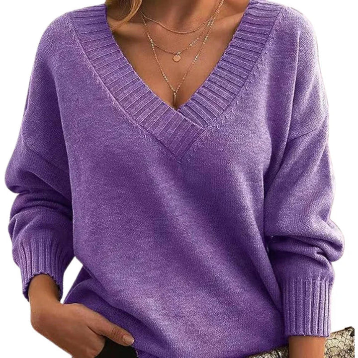 Women's Relaxed Fit V-Neck Sweater - Soft Textured Knit Jumper for Everyday Wear 14
