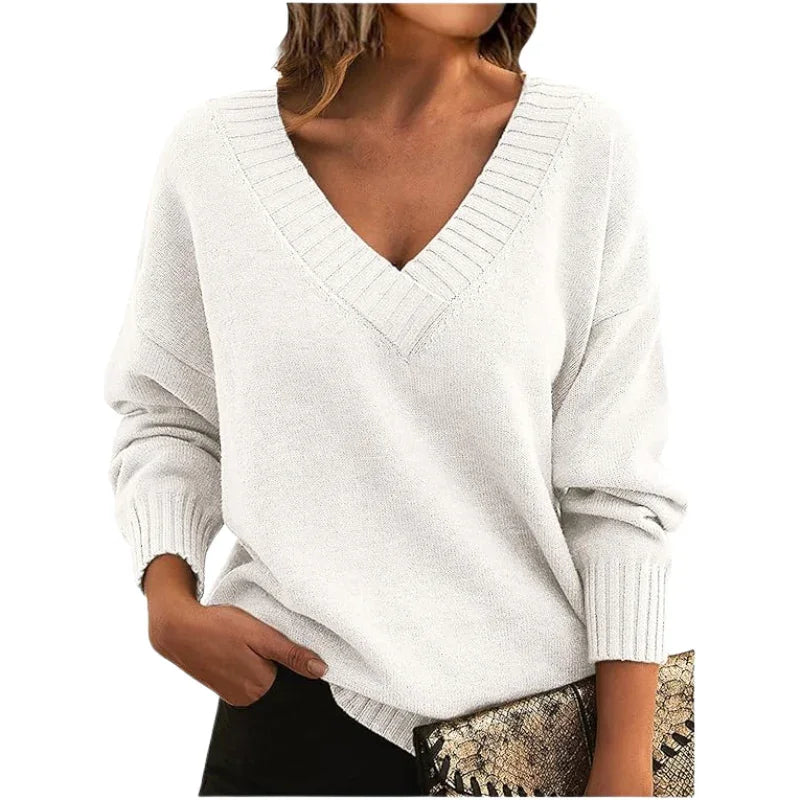 Women's Relaxed Fit V-Neck Sweater - Soft Textured Knit Jumper for Everyday Wear 3