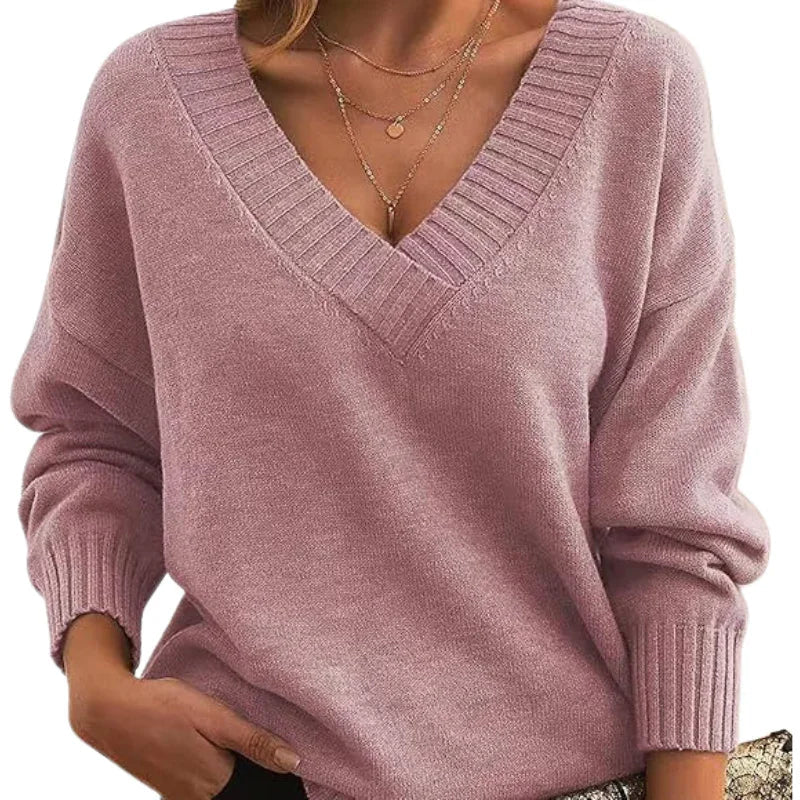 Women's Relaxed Fit V-Neck Sweater - Soft Textured Knit Jumper for Everyday Wear 9