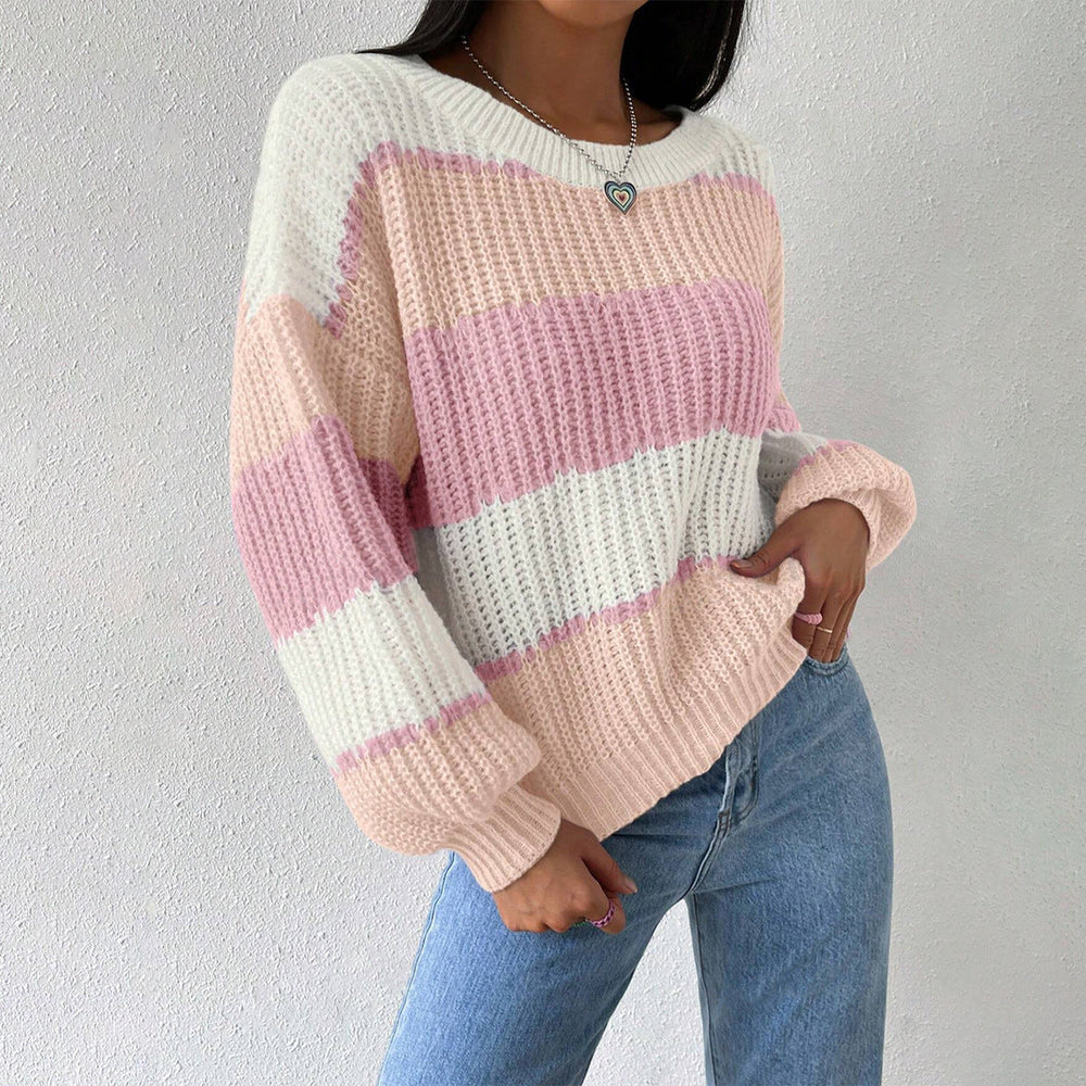 Women's Striped Knit Jumper with Crew Neck and Long Sleeves – Cozy Casual Ladies Jumper for Everyday Wear 1