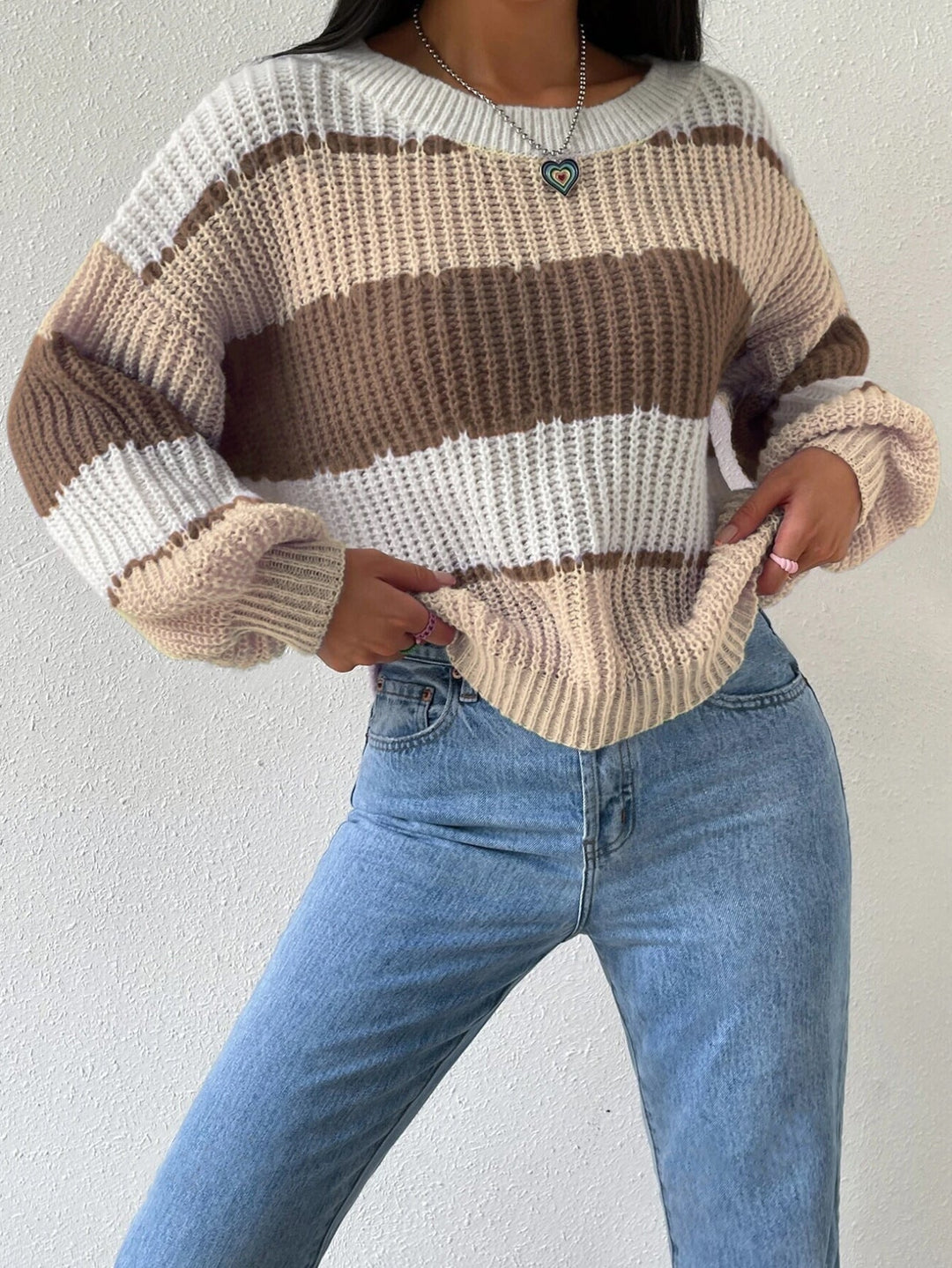 Women's Striped Knit Jumper with Crew Neck and Long Sleeves – Cozy Casual Ladies Jumper for Everyday Wear 2