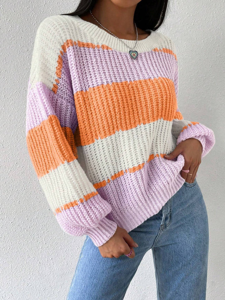 Women's Striped Knit Jumper with Crew Neck and Long Sleeves – Cozy Casual Ladies Jumper for Everyday Wear 3